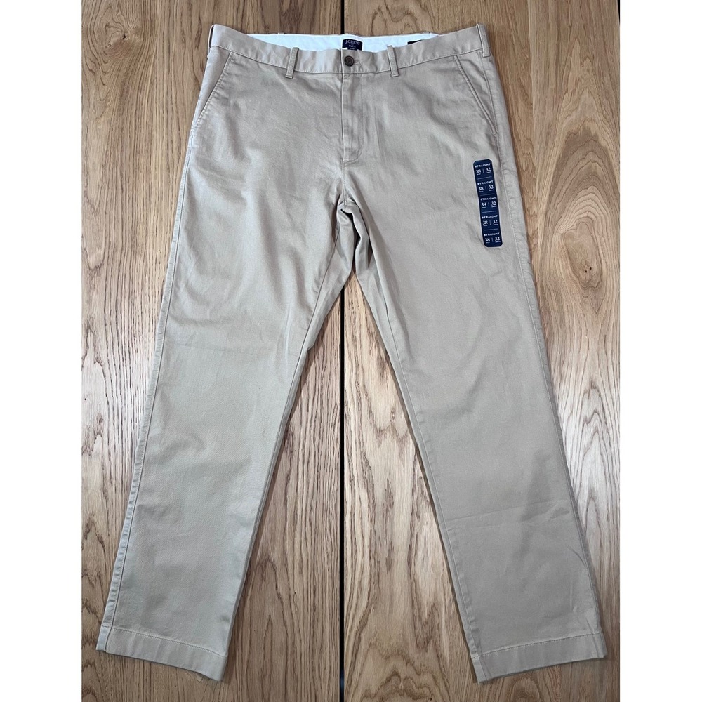 J.Crew Straight Chino Pants Mens 38x32 Khaki Flex H3186 Classic Preppy